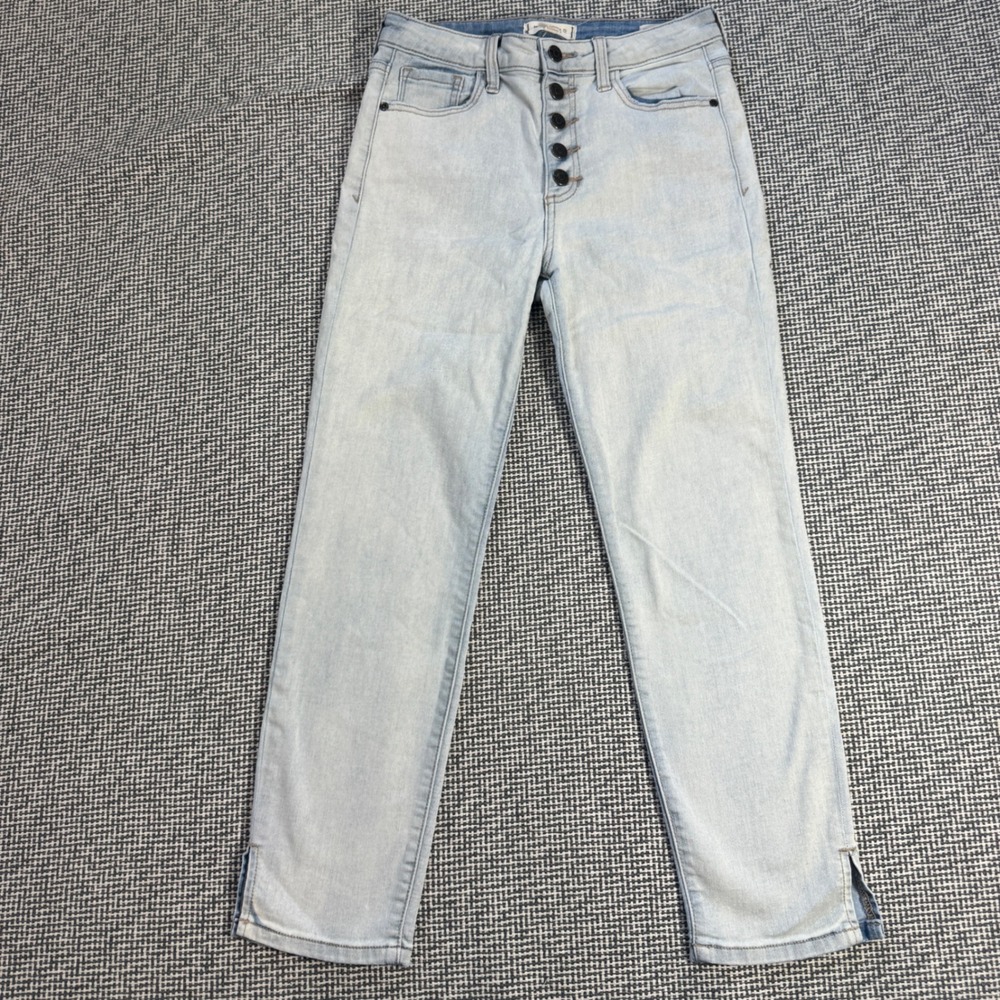 Harper Heritage Womens Light Wash Button Fly Straight Jeans Ankle Slits Sz 26